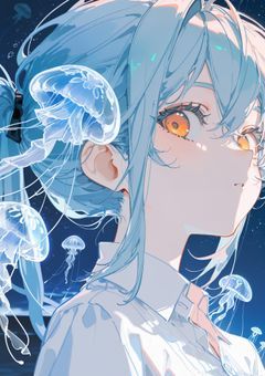 　　海月は 、庭燎を泳いでく．　