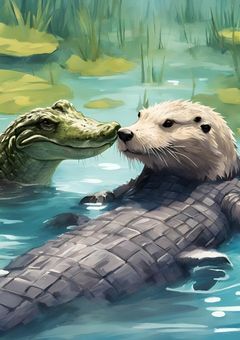 《あにはい🌏🪺💚創作部屋》🐊ワニとラッコの水泳大会🦦