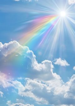 今 、 西 の 空 に 虹 が 架 か る 。