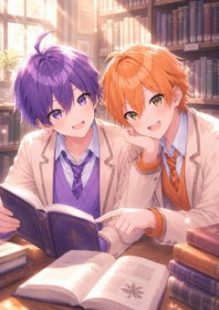 図書館の片隅、紫と橙の青春記