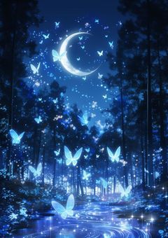 月に飛び立つ蝶の群れ