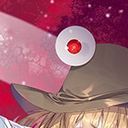 目玉の付いた帽子の少女